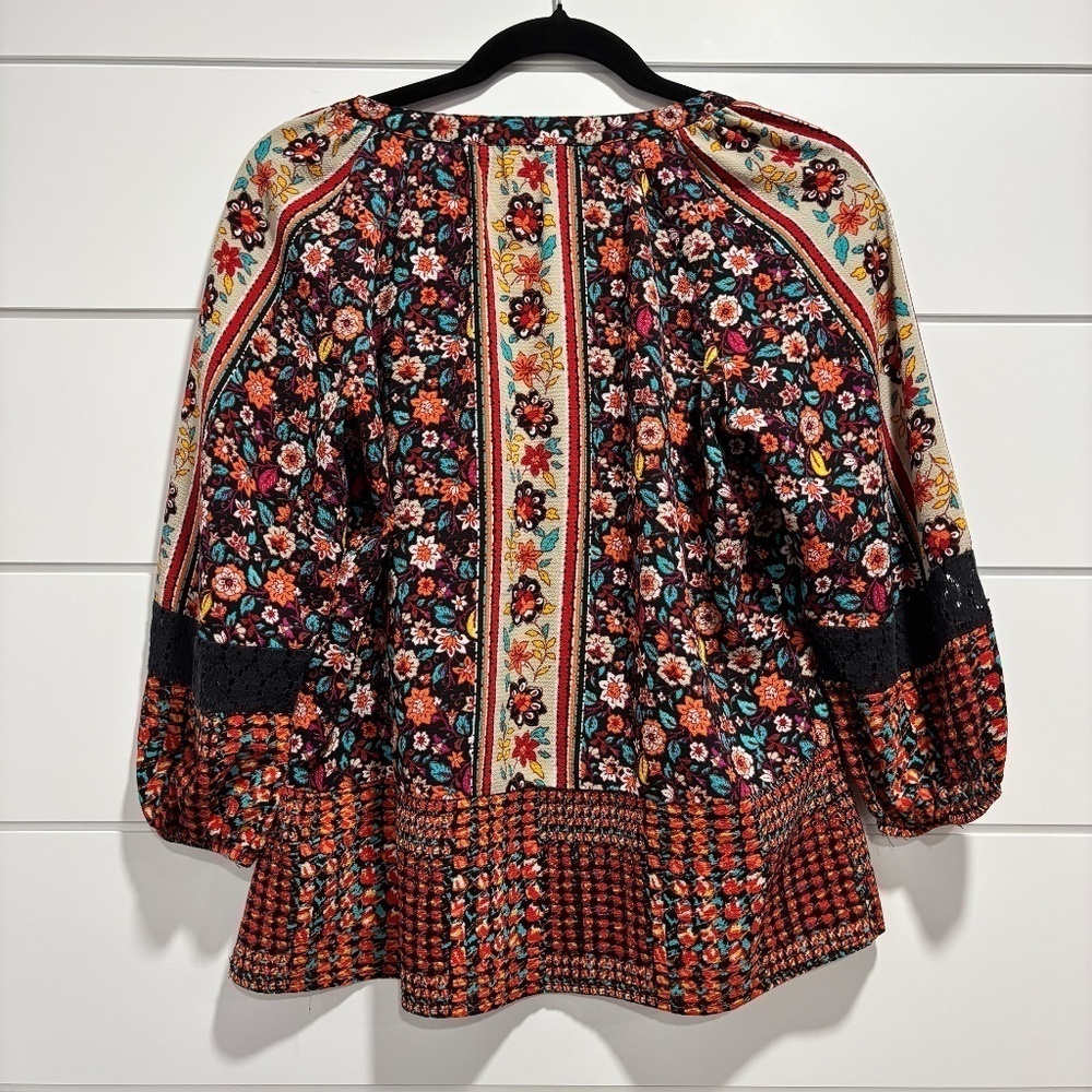 Figueroa & Flower boho floral print 3/4 sleeve top size PM - Picture 2 of 14